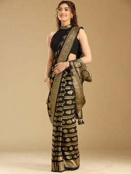 Koskii - Black Woven Zari Saree with Unstitched Blouse