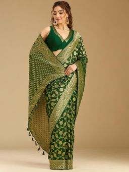 Koskii - Green Woven Zari Saree with Unstitched Blouse