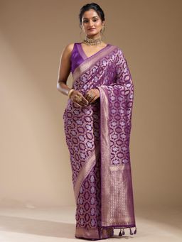 Koskii - Purple Woven Zari Saree with Unstitched Blouse
