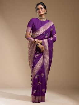 Koskii - Purple Woven Zari Saree with Unstitched Blouse