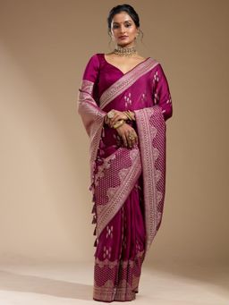 Koskii - Wine Woven Zari Saree with Unstitched Blouse