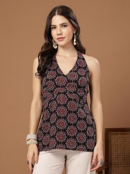 Stylum - Black Printed V-Neck Regular Top