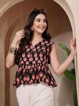 Stylum - Black Floral V-Neck Top