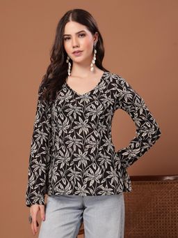 Stylum - Black Floral V-Neck Regular Top