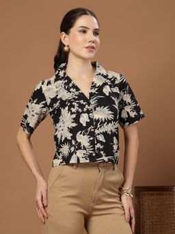 Stylum - Black Floral Collar Neck Crop Top