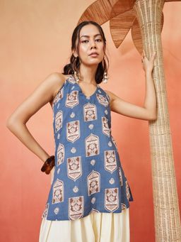 Stylum - Blue Printed V-Neck Regular Top