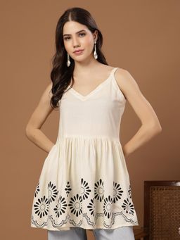 Stylum - Cream Printed V-Neck Regular Top