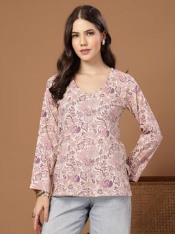 Stylum - Cream Floral V-Neck Regular Top