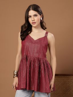 Stylum - Burgundy Self Design V-Neck Regular Top