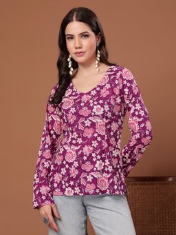 Stylum - Purple Floral V-Neck Regular Top