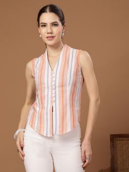 Stylum - White Stripes V-Neck Crop Tops