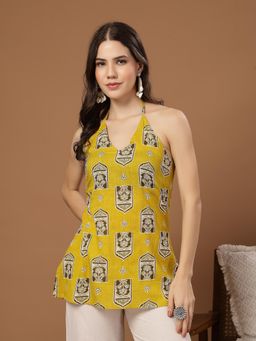 Stylum - Yellow Printed V-Neck Regular Top