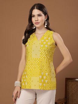 Stylum - Yellow Printed V-Neck Regular Top