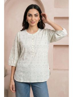 W - Off White Embroidered Round Neck Regular Top