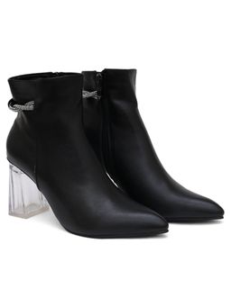 SHUZ TOUCH - Embellished Transparent Block Heel Boots - Black