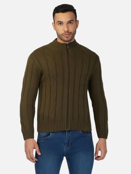 JOE Hazel - Men Olive Cable Knit Zipper Sweater