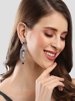 Karatcart - Silver Tone American Diamond Studded Blue Dangler Earrings for Women