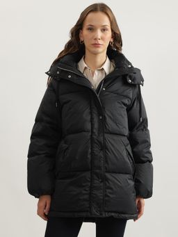 GANT - Women Black Solid Hooded Full Sleeves Puffer Jacket
