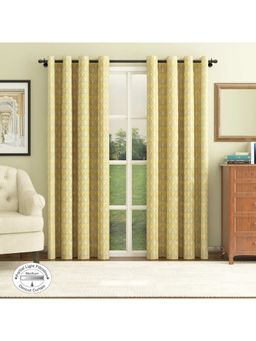 HomeTown - Amour Jacquard Dim Out Xl Door Curtains 9 Feet in Citron Colour (Set of 2)