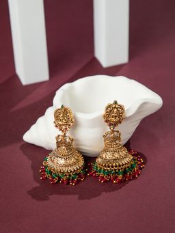 Niscka - 24K Gold Plated Goddess Lakshmi Temple Jhumka Earrings