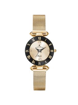 Jacques Du Manior - Coupole Mesh Swiss Made Analogue Champagne Gold Round Dial Womens Watch- Rcm.28