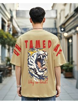 Bewakoof - Men's Ginger Root Brown Gun Tamed Af Graphic Printed Oversized T-shirt