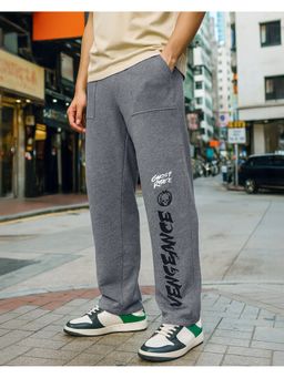 Bewakoof - Official Marvel Men's Charcoal Grey Vengeance Typography Oversized Track Pants