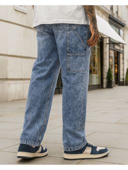 Bewakoof - Men's Blue Washed Straight Fit Mid-Rise Distressed Jeans