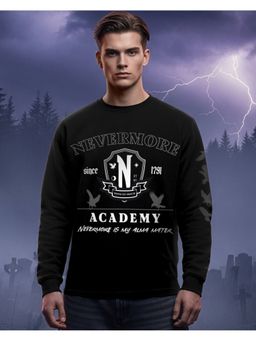 Bewakoof - Official Wednesday Men's Jet Black Nevermore Graphic Printed Oversized T-shirt