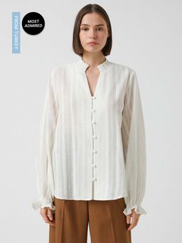 Koton - White Long Sleeve Shirt With V-Neck