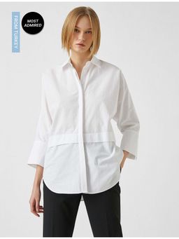 Koton - Cotton White Long Sleeve Shirt With Collar Neck