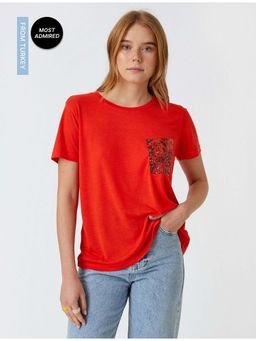 Koton - V-neck Red Graphic T-shirt