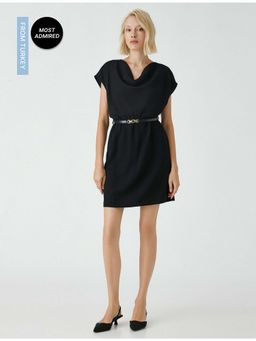 Koton - Black Solid Casual Dresses Mini with Belt