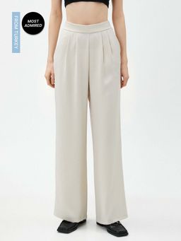 Koton - Women Beige Solid Plain Comfortable Palazzo