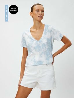 Koton - Women Blue Tie & Dye Comfortable T-shirt