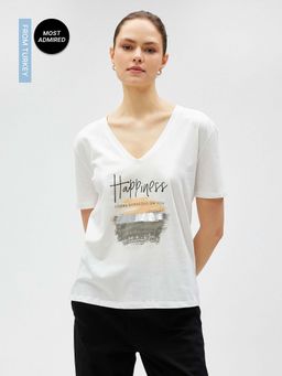 Koton - Women White Graphic Comfortable T-shirt