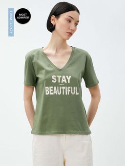 Koton - Women Green Graphic Comfortable T-shirt