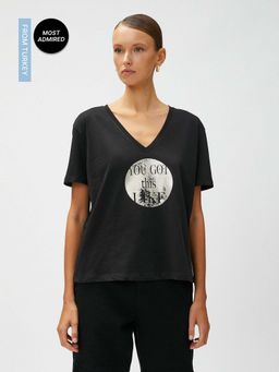 Koton - Women Black Graphic Comfortable T-shirt