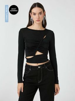 Koton - Women Black Solid Plain Super Slim Top