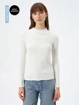 Koton - Long Sleeve Ribbed Crew Neck Slim Fit T-Shirt