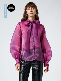 Koton - Evening Organza Scarf Collar Buttoned Balloon Sleeves Shirt