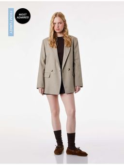 Koton - Long Sleeve Viscose Blend Buttoned Pocketed Wrap Neck Blazer Jacket