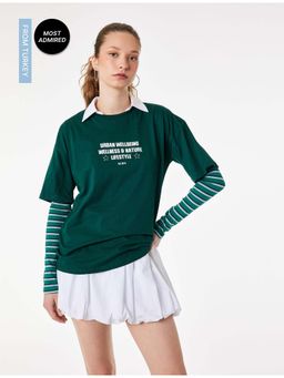 Koton - Womens Green Back Printed T-Shirt