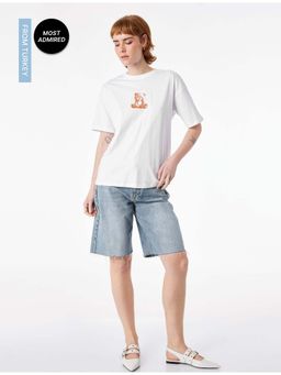 Koton - Womens White Bear Print T-Shirt