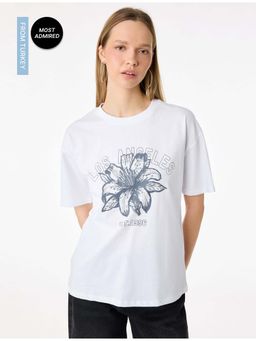 Koton - Womens White Cotton T-Shirt