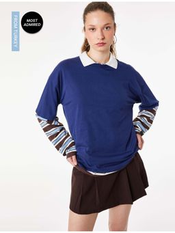 Koton - Womens Navy Blue Stone Detail T-Shirt