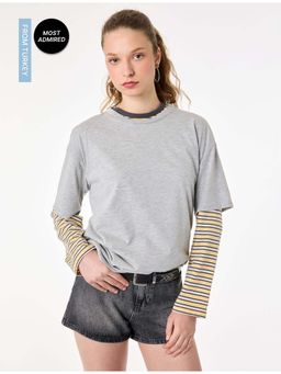 Koton - Womens Grey Stone Detail T-Shirt