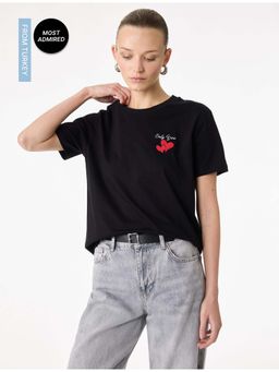 Koton - Womens Black Heart Printed T-Shirt