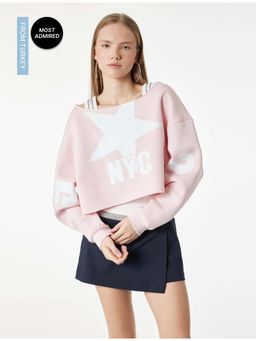 Koton - Womens Pink Crop Sweatshirt