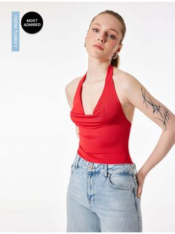 Koton - Womens Red Cowl Neck Bodysuit
